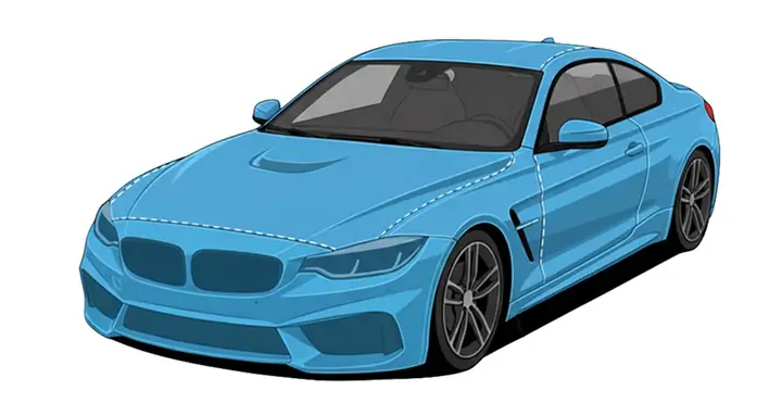 Full body paint protection film coverage diagram showing complete vehicle wrap including all panels, doors, and trim